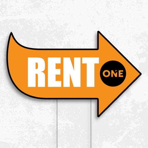 Orange Arrow Sign "Rent"