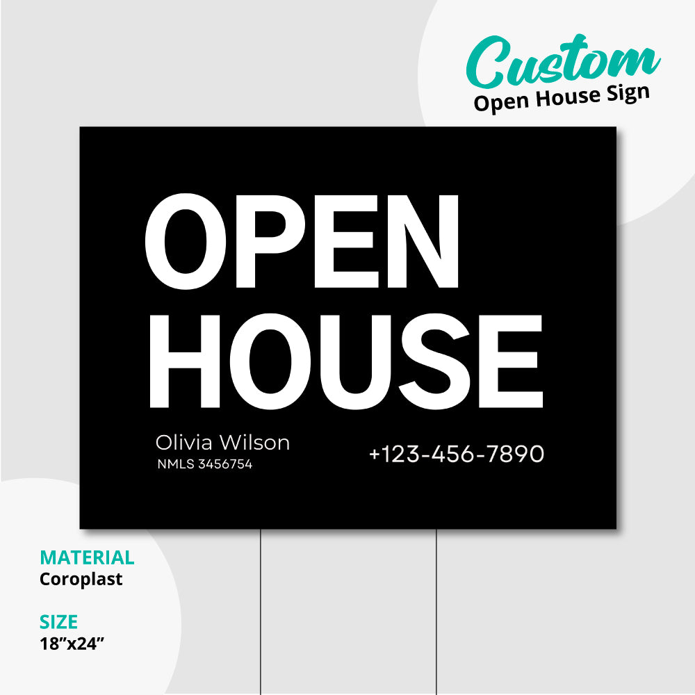 Black Open House Yard Sign