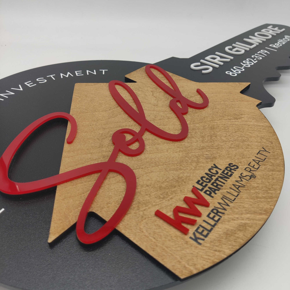 Realtor Red Shinny Sign "Sold"