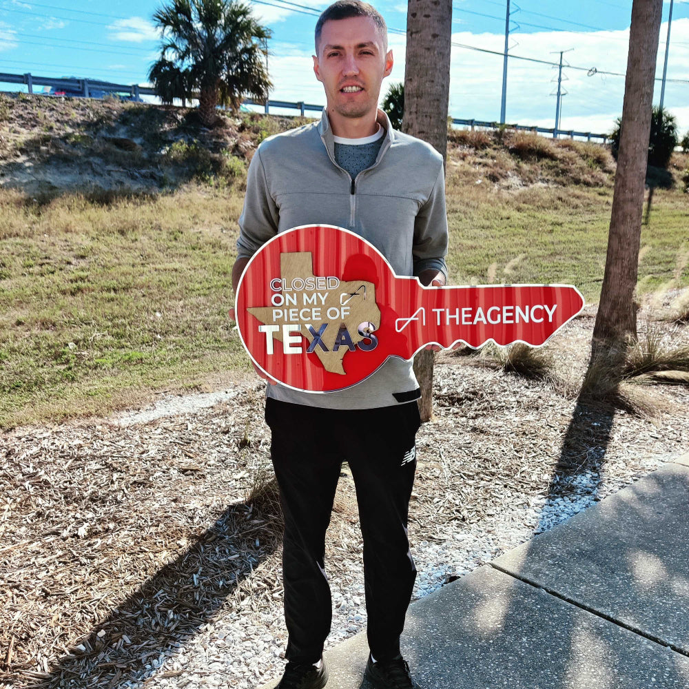 Mirrored Red Realtor Sign "Closed On My Piece Of Texas"