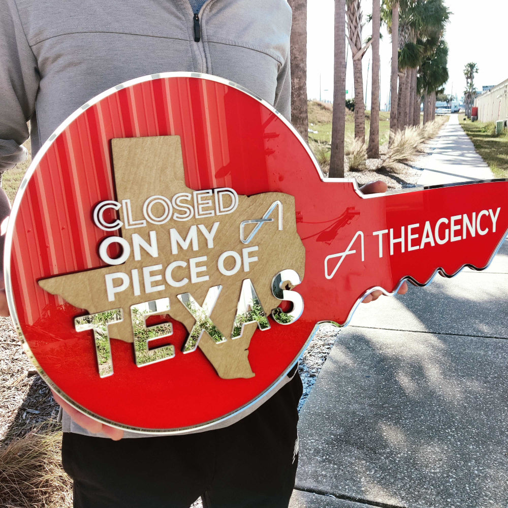 Mirrored Red Realtor Sign "Closed On My Piece Of Texas"