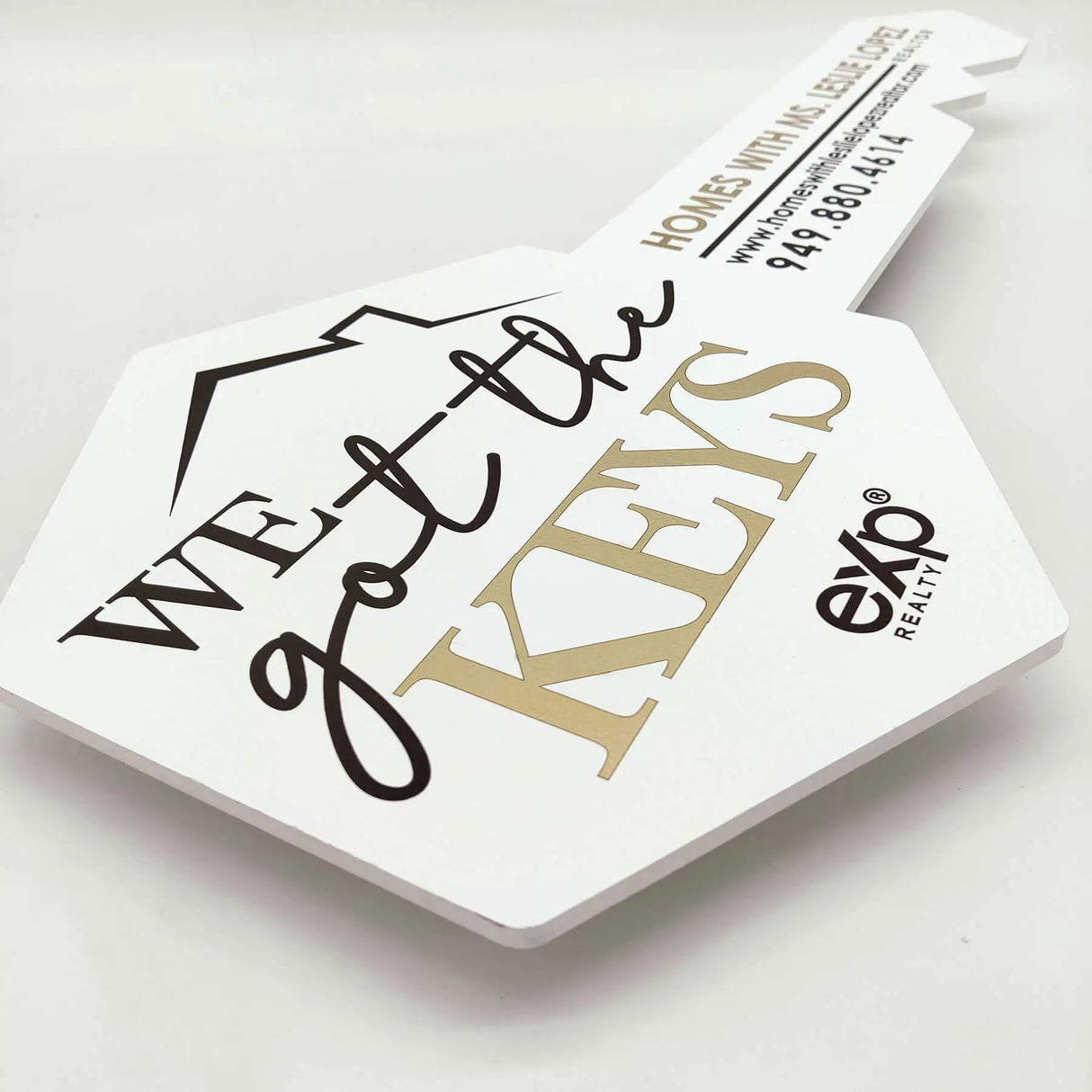 Printed Hexagon Key Shaped Prop "We Got The Keys" White
