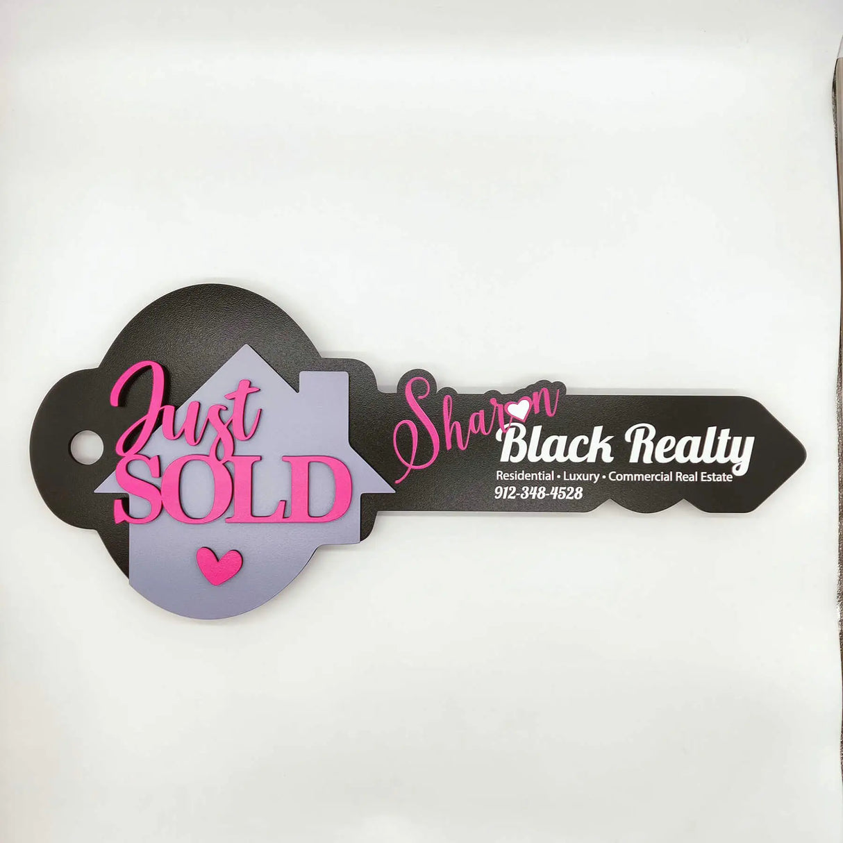 Custom Key Shaped Prop Realtor Sign «Just Sold» Pink