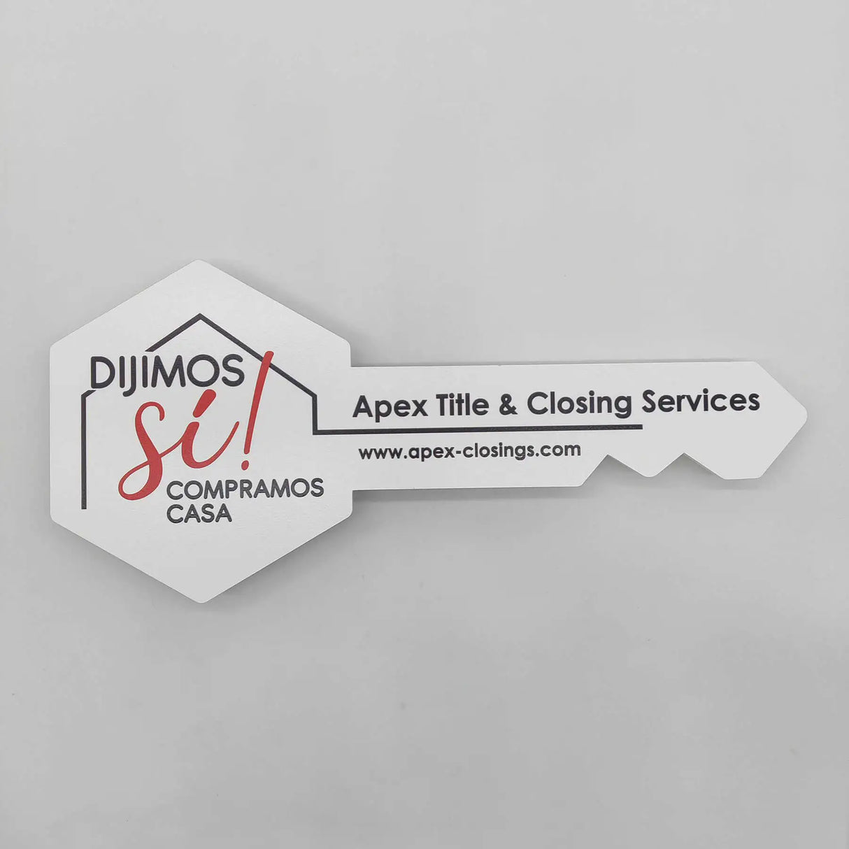 White Printed Hexagon Key Shaped Prop "We said Yes we buy a house"