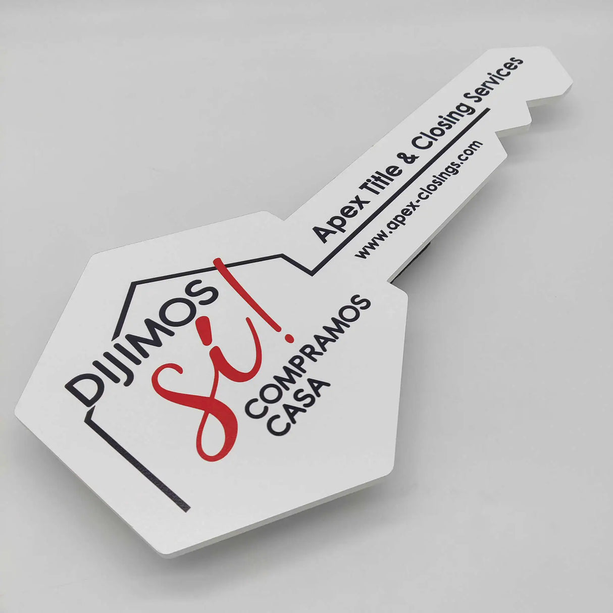 White Printed Hexagon Key Shaped Prop "We said Yes we buy a house"