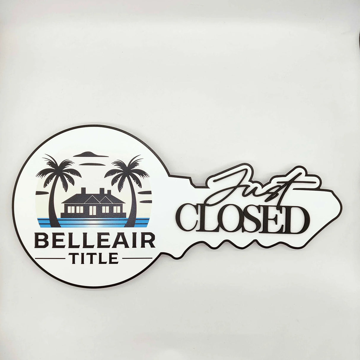 Round Shaped Sign With Logo Black text "Just Closed"