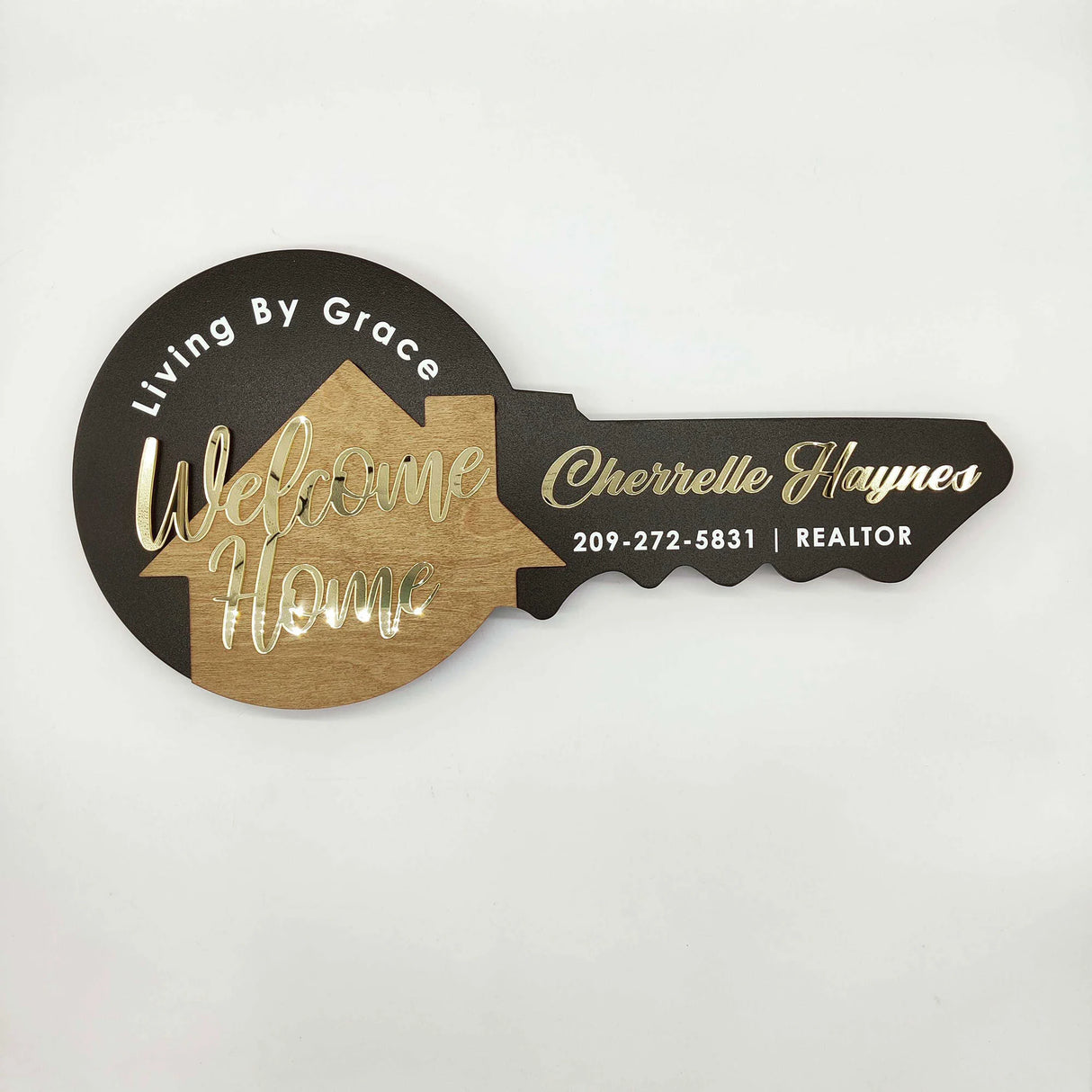 Black Round Key Shaped acryl Gold "Welcome Home"