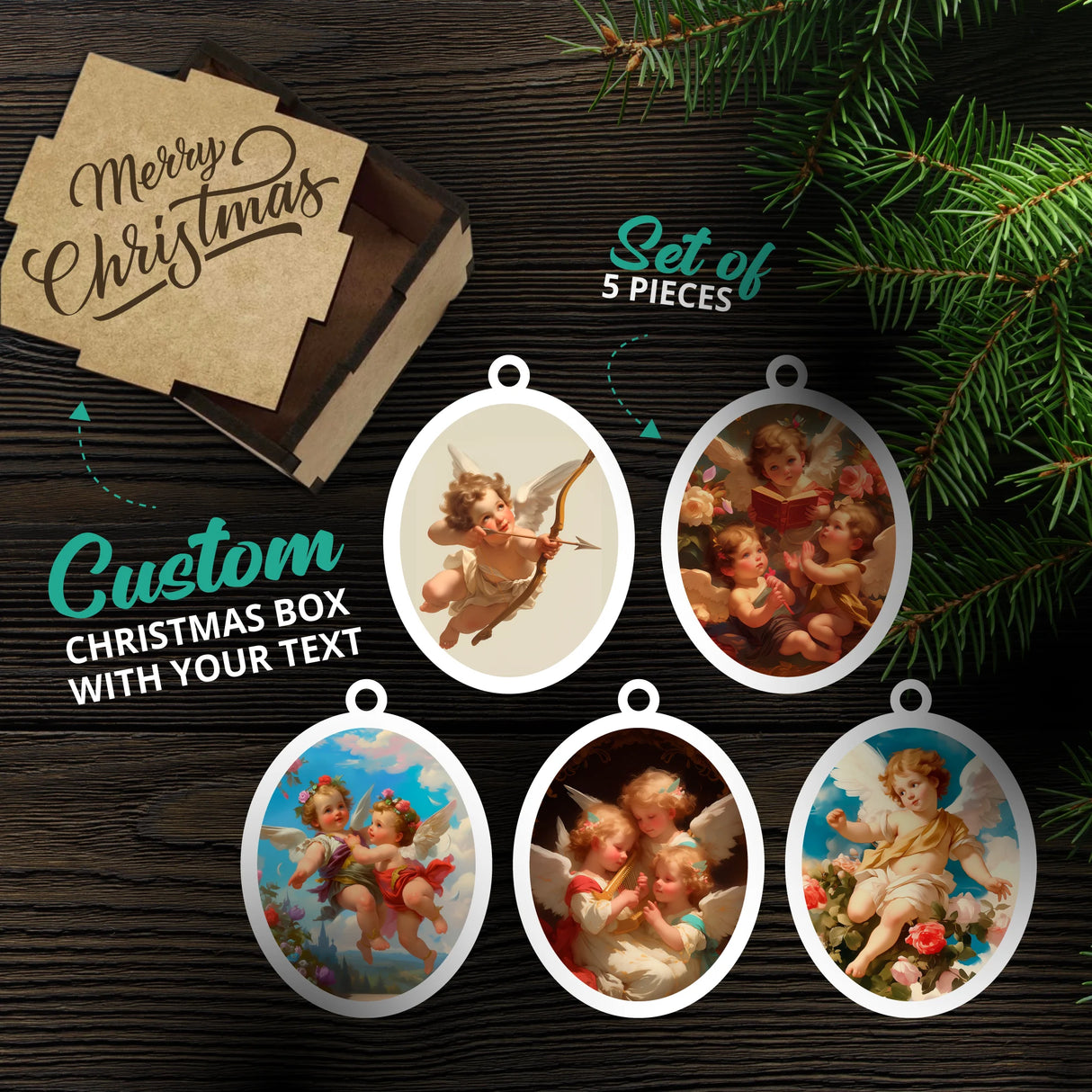 Personalized Merry Christmas Ornament With your photo and text "Angels"