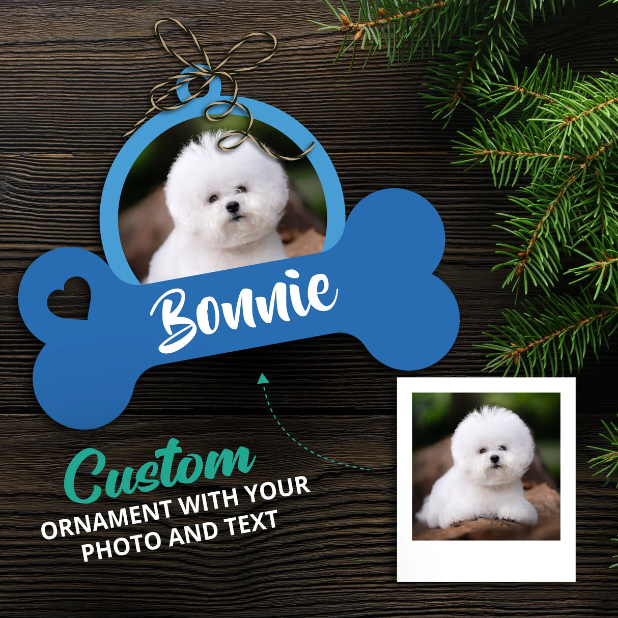 Personalized Merry Christmas Ornament Dog with your photo and text