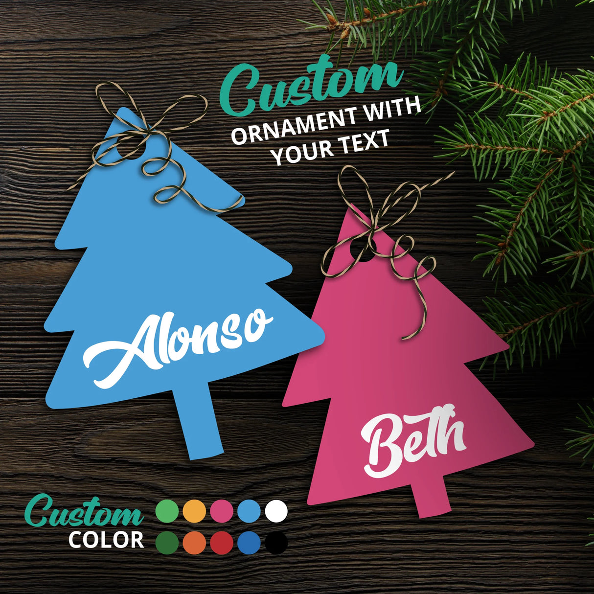 Personalized Merry Christmas Tree Ornament "Alonso, Beth"