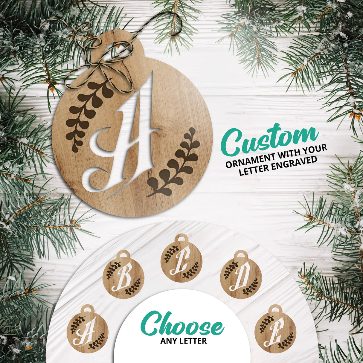 Personalized Merry Christmas Ornament with your letter Engraved