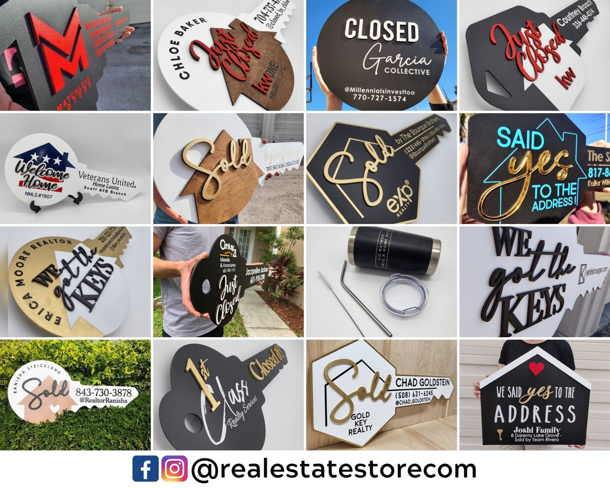 Custom Round Shaped Key Sign «Funded By» with Logo - Real Estate Store