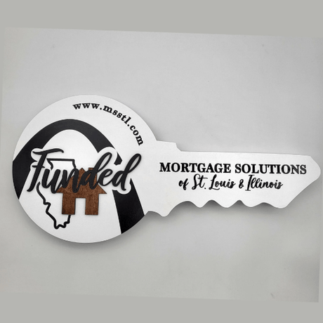 Custom Round Shaped Key Sign «Funded By» with Logo - Real Estate Store