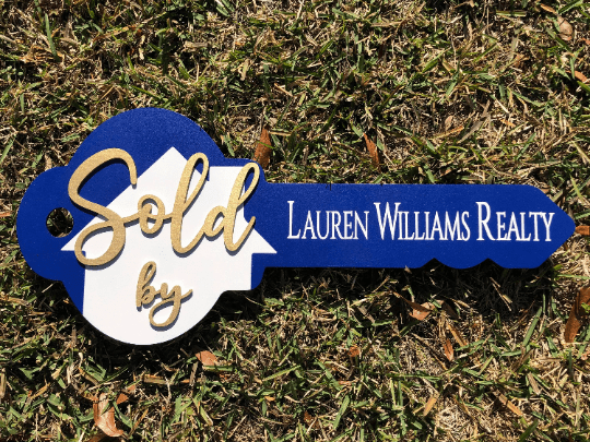 Key Shaped Prop Sign «Sold by» for Realtor - Real Estate Store