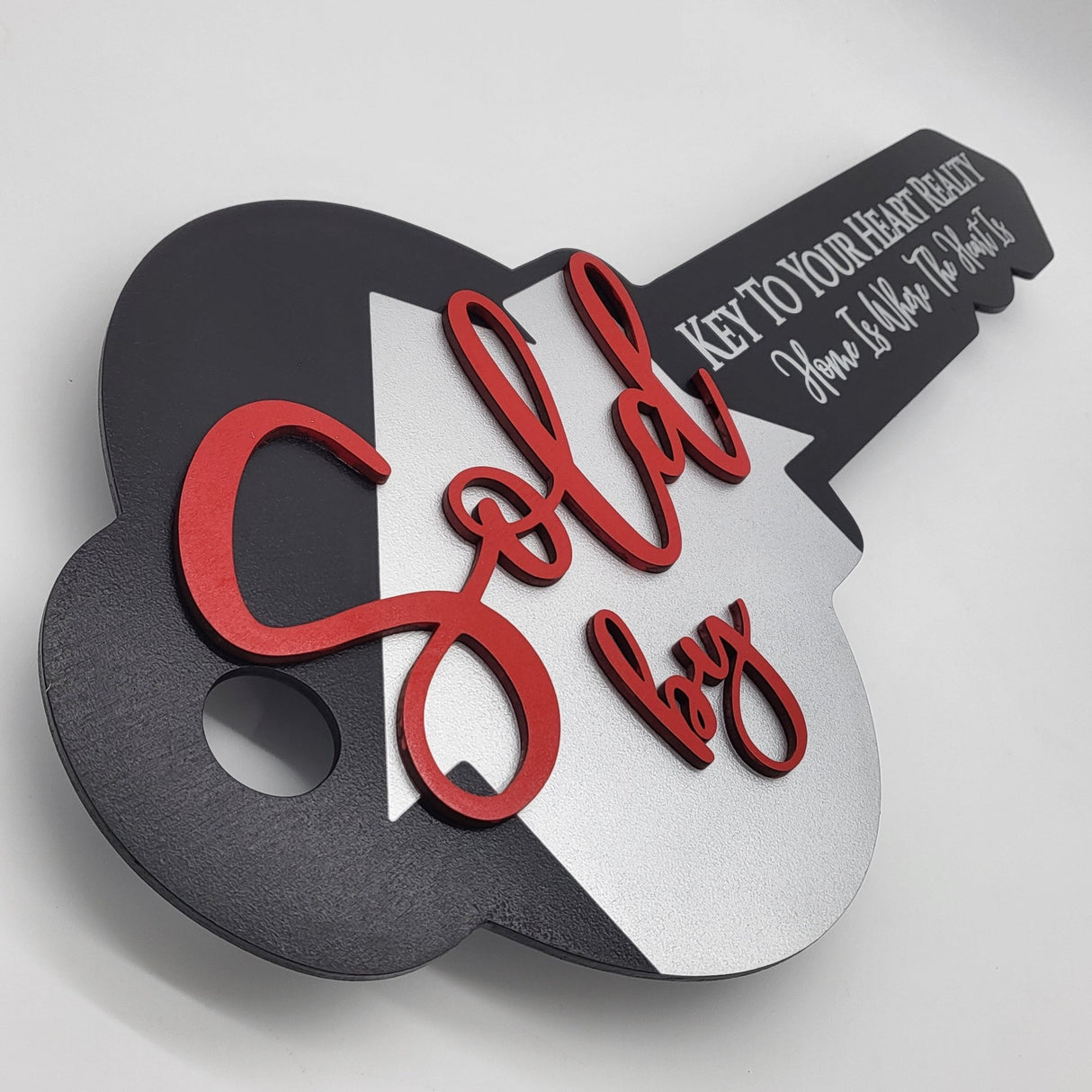 Key Shaped Props Classic Key Sign with Sold By in Red - Real Estate Store