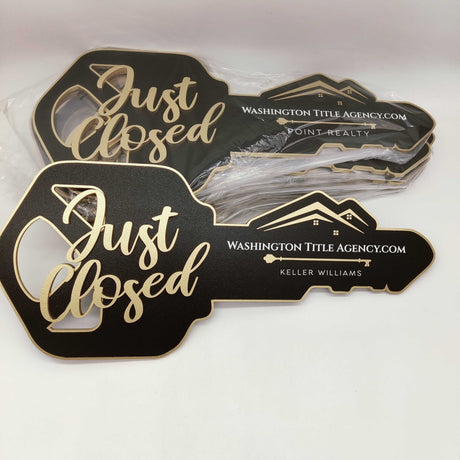 Key Shaped Sign "Just Closed" - Real Estate Store