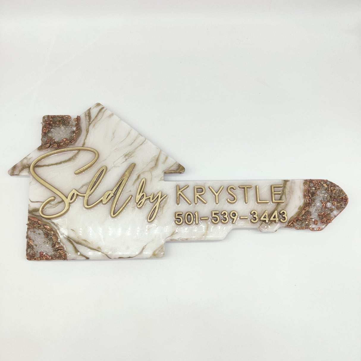 Key Shaped Sign made with White Epoxy Resin «Sold» - Real Estate Store