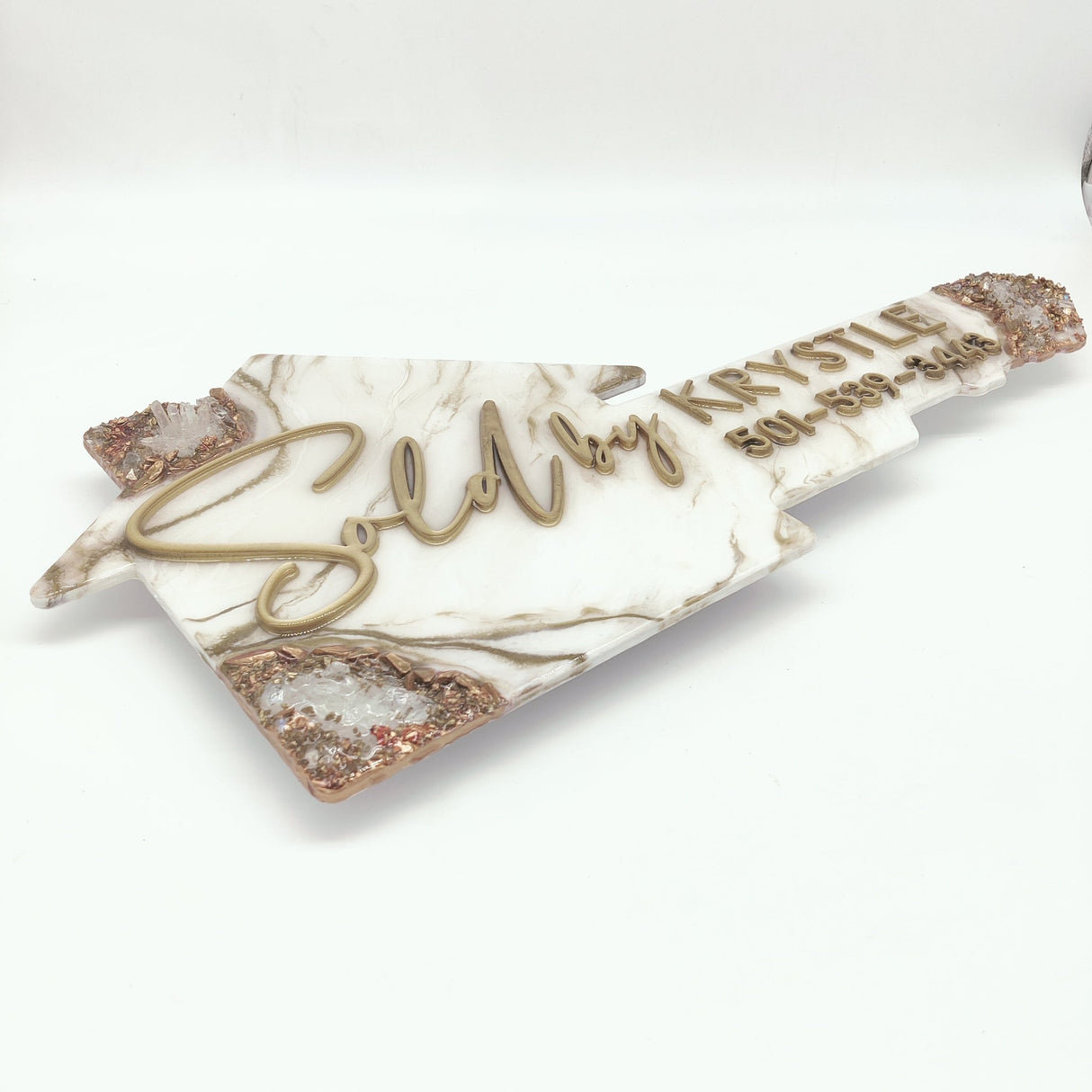 Key Shaped Sign made with White Epoxy Resin «Sold» - Real Estate Store