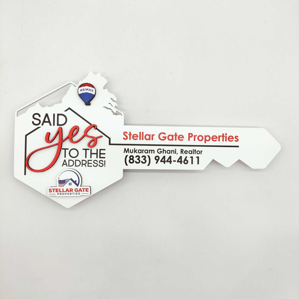 Key Shaped Sign "Said Yes To The Address" with state - Real Estate Store