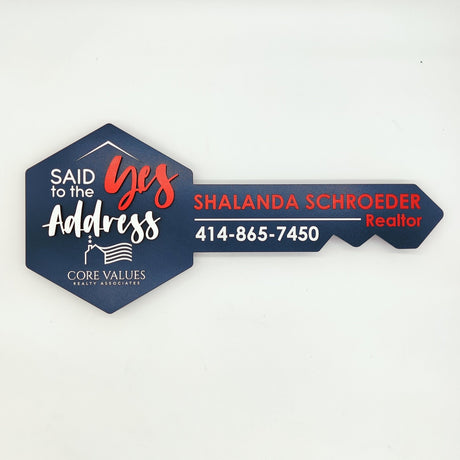 Navy Blue Hexagon Key Shaped Prop «Said Yes to the Address» - Real Estate Store