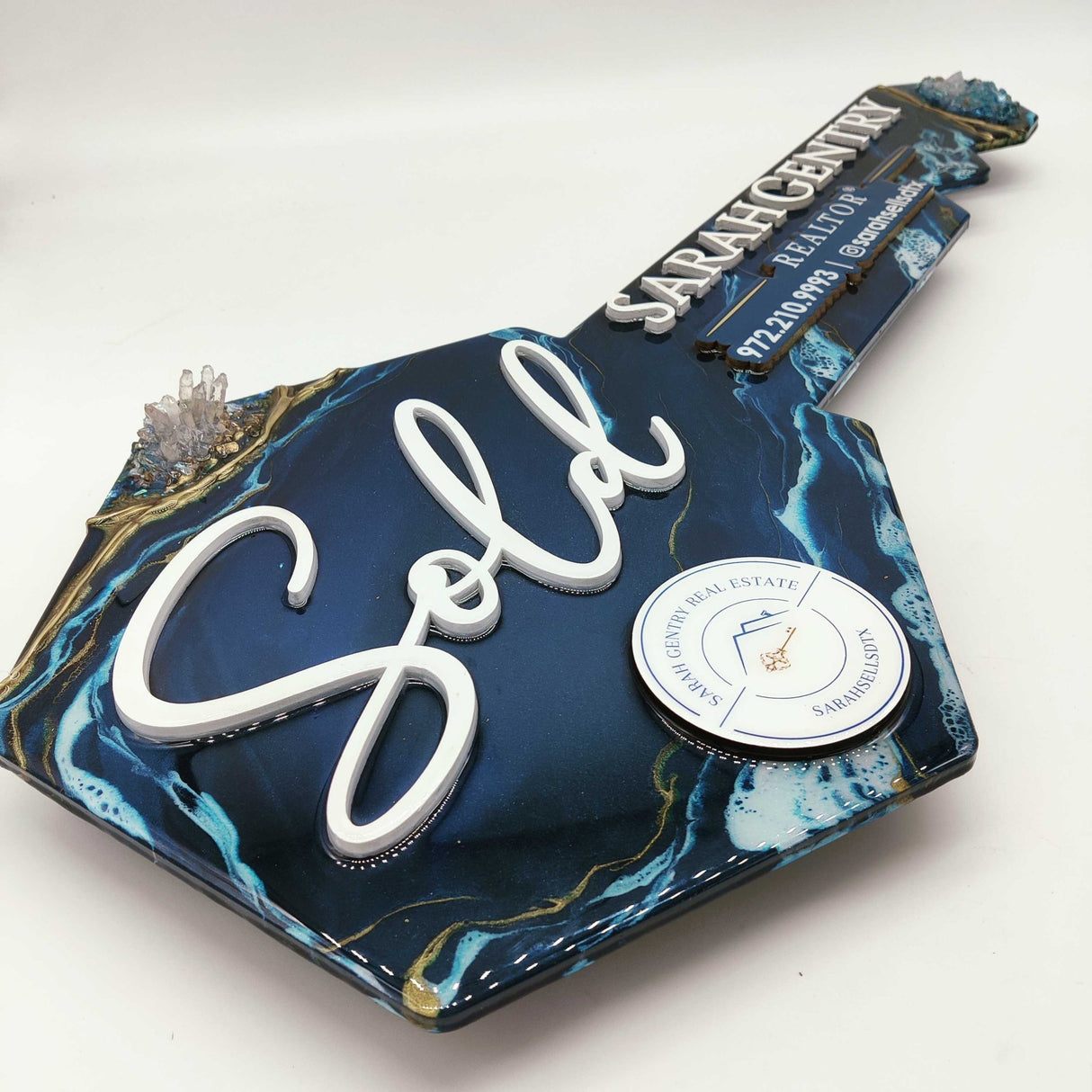Navy Blue Key Shaped Prop Sign made with Epoxy Resin - Real Estate Store