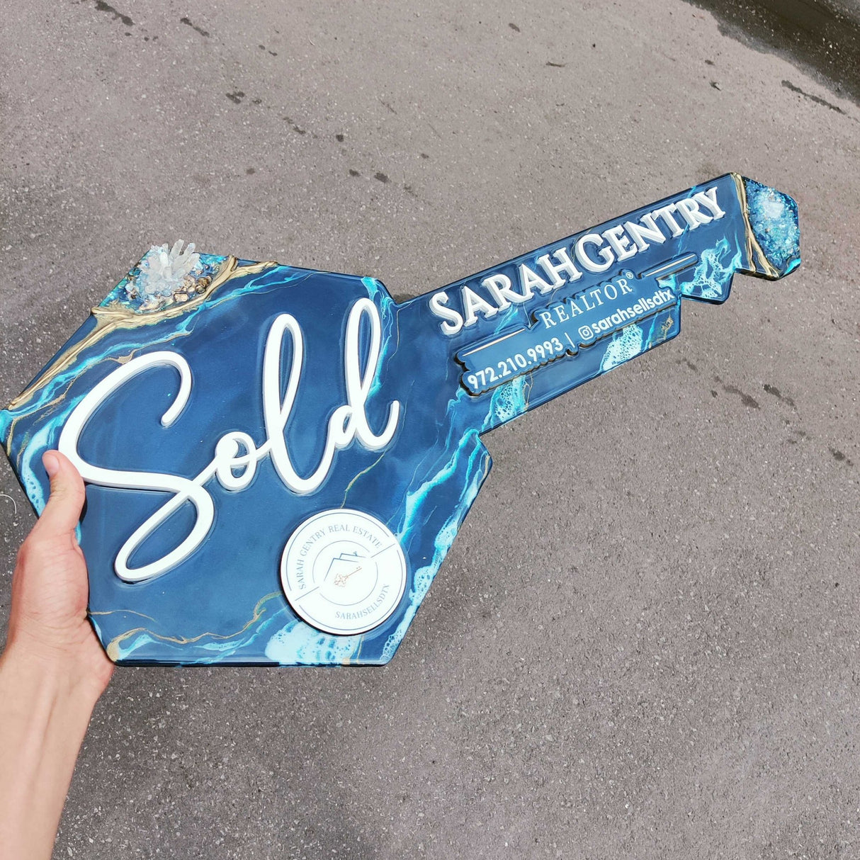 Navy Blue Key Shaped Prop Sign made with Epoxy Resin - Real Estate Store