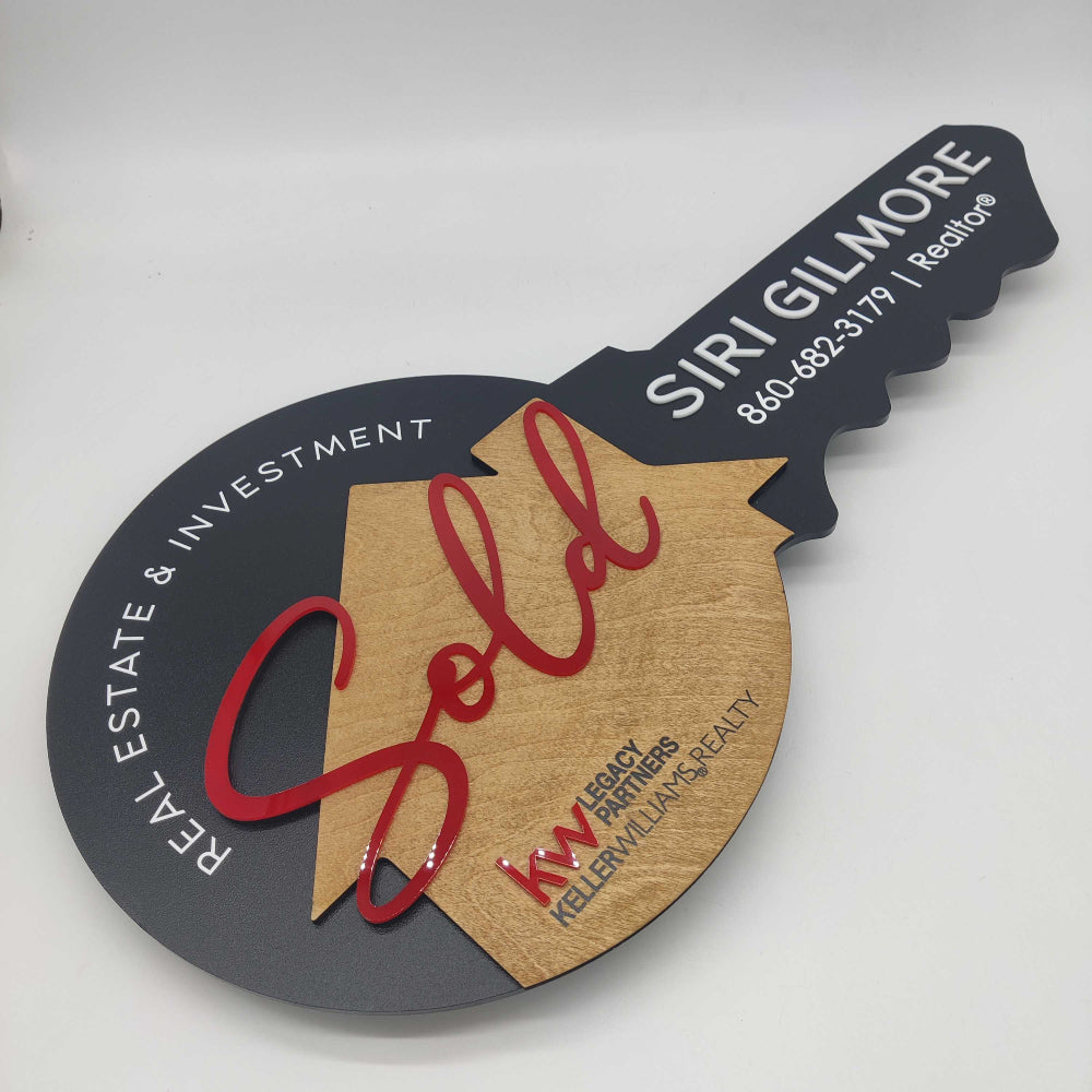 Realtor Red Shinny Sign "Sold"