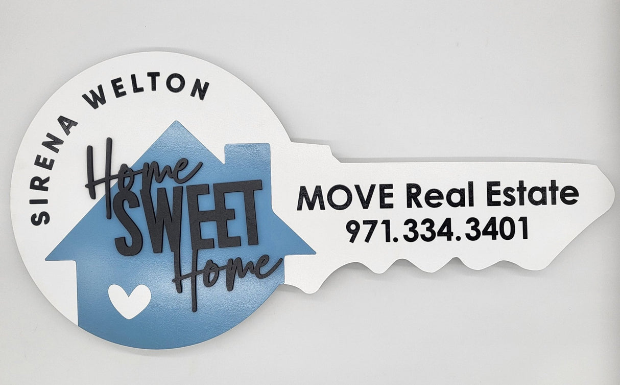 Round Shaped «Home Sweet Home» Round Key Sign with a Painted House - Real Estate Store