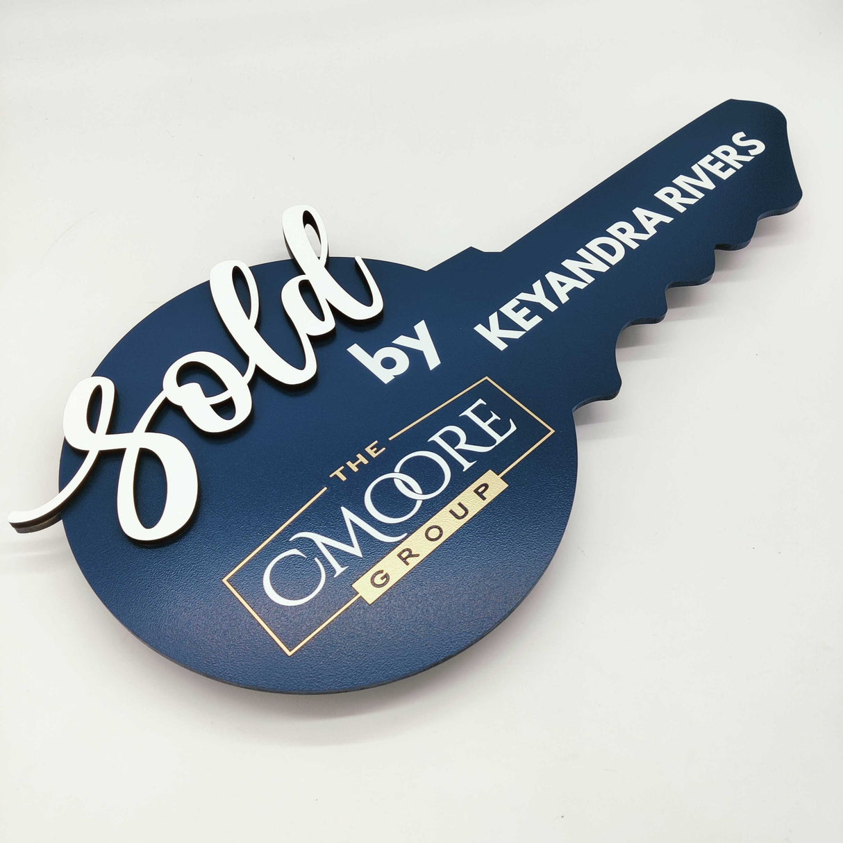 Round Shaped «Sold by» Navy Blue Realtor Sign - Real Estate Store