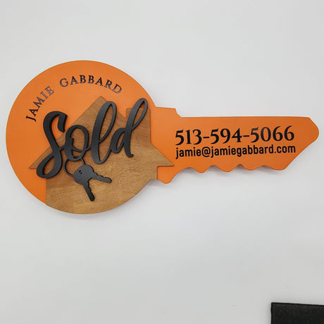 Round Shaped «Sold with Keys»‎ Round Key Orange Sign - Real Estate Store