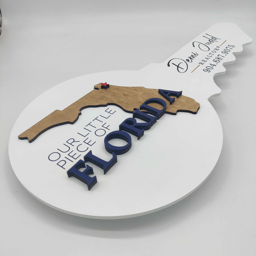 White Round Shaped Key Sign "Our Little Piece of Florida""