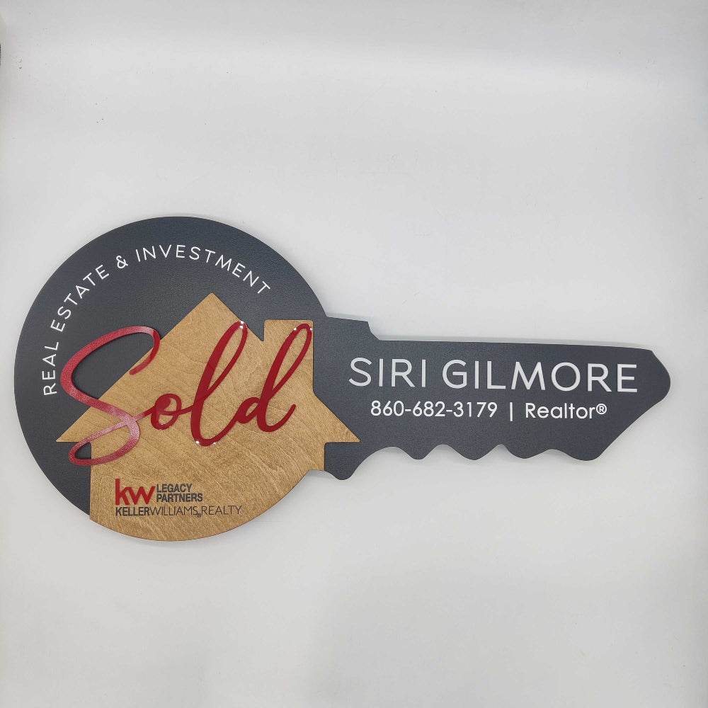 Realtor Red Shinny Sign "Sold"