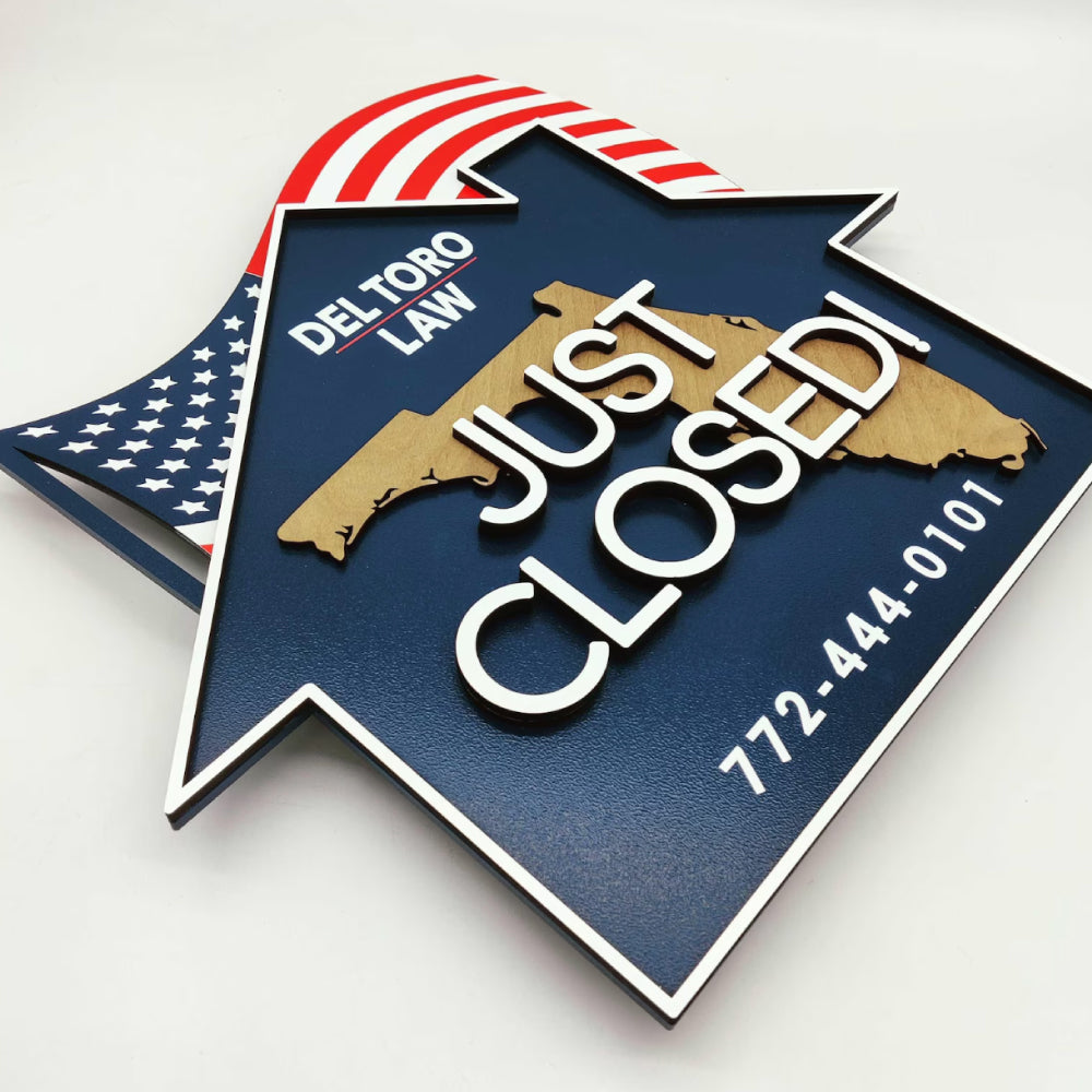 Just Closed House Sign with USA Flag
