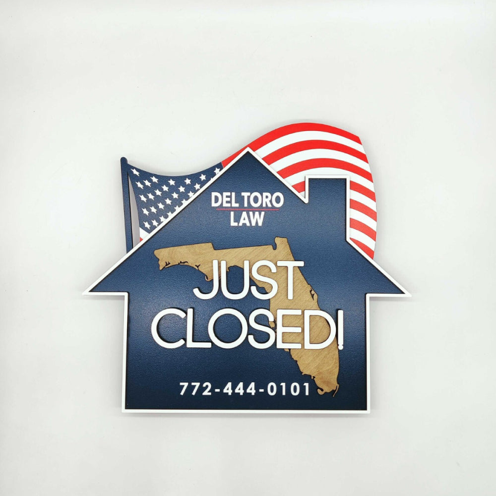 Just Closed House Sign with USA Flag