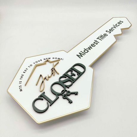 White Key Shaped Just Closed Gold and Hunter Green - Real Estate Store