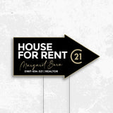 Black Yard Sign "House For Rent"