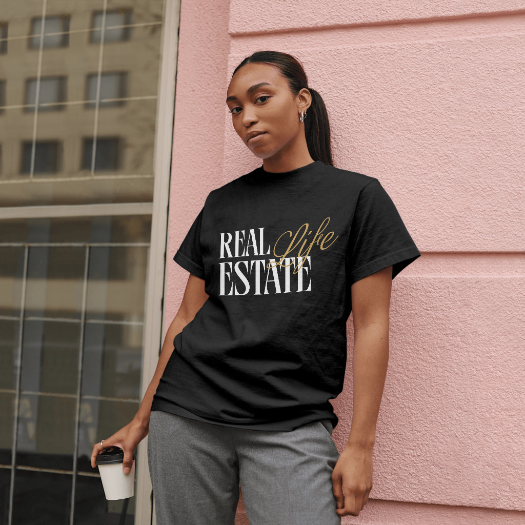 Real Estate T-Shirt "Real Estate Life" gold text style