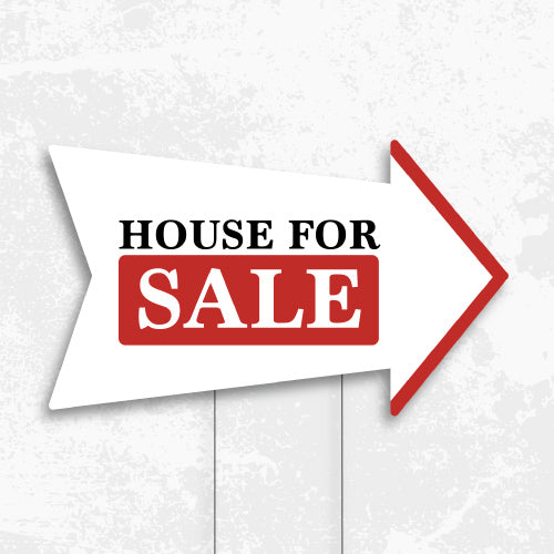 White Yard Sign "House For Sale"