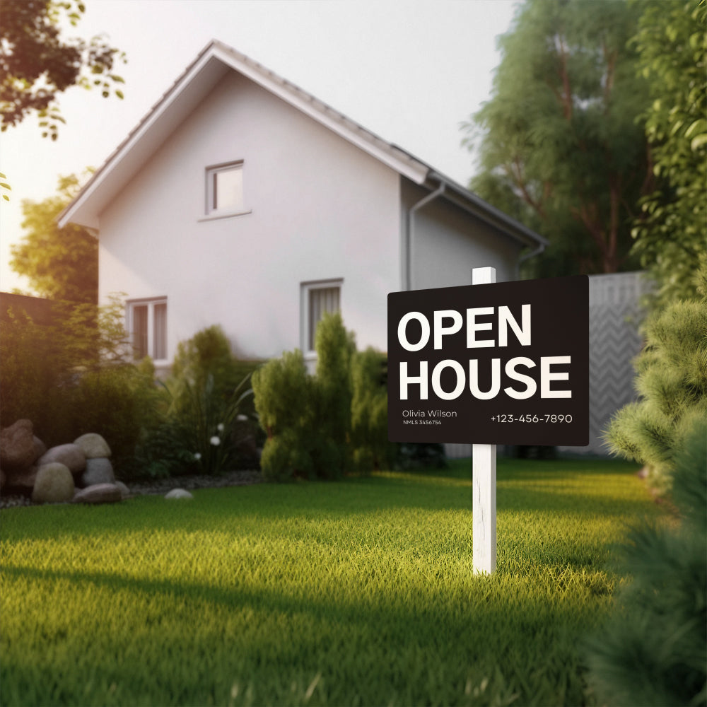 Black Open House Yard Sign – Real Estate Store