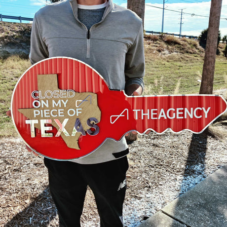 Mirrored Red Realtor Sign "Closed On My Piece Of Texas"