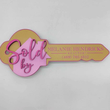 Key Shaped Pink & Gold  Sold by Sign