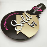 Custom Black Round Key Shaped Sign "Sold by"