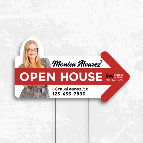 Red Yard Sign "Open House" with Photo