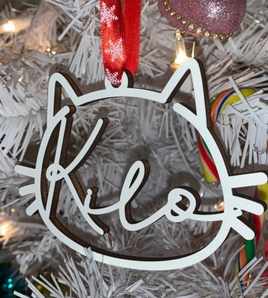 Personalized Merry Christmas Tree Ornament  "Cat"