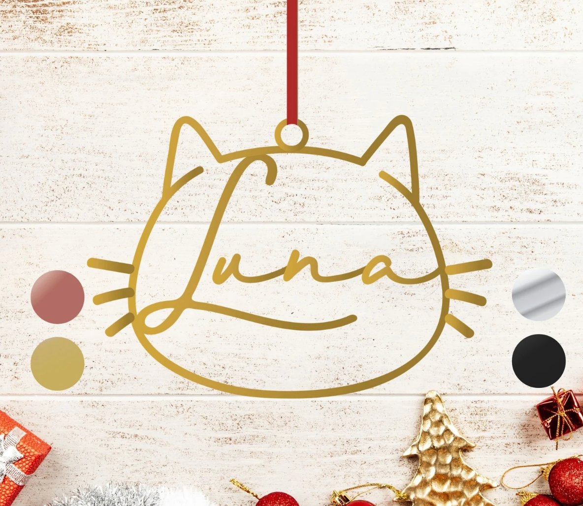 Personalized Merry Christmas Tree Ornament  "Cat"