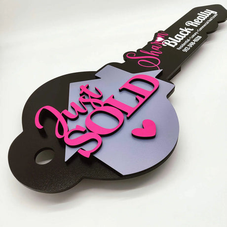 Custom Key Shaped Prop Realtor Sign «Just Sold» Pink