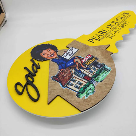 Key Shaped Props «Sign with personal Photo»‎ Yellow Round Sign