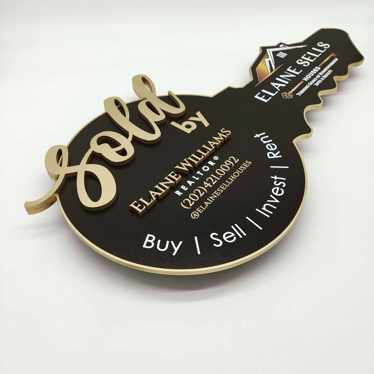 Round Shaped Sold sign with logo Black with Gold outline