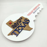 White Round Shaped Key Sign "Our Little Piece of Texas"