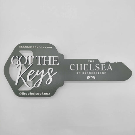 Key Shaped Props Black with White 3D text "Got the Keys"